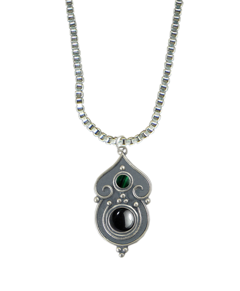 Sterling Silver Necklace Hematite And Malachite